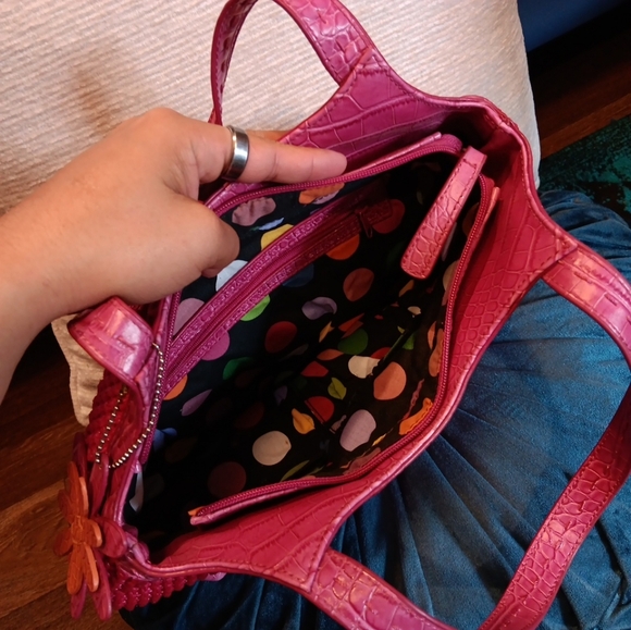 Stone Mountain PINK Handbag PURSE Faux Reptile & Woven Satchel Pocketbook BAG - Picture 3 of 4